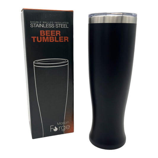 Mason Forge | Stainless Steel Insulated Beer Tumbler | Double Wall Vacuum Insulated | Sweat & Condensation Free | HOT or Cold Beverages | Pilsner Style Glass | 30 Ounce Beer Bomb